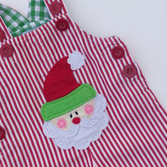 Mud Pie Baby Santa Claus Striped Christmas Overalls 0-6M - Picture 2 of 13